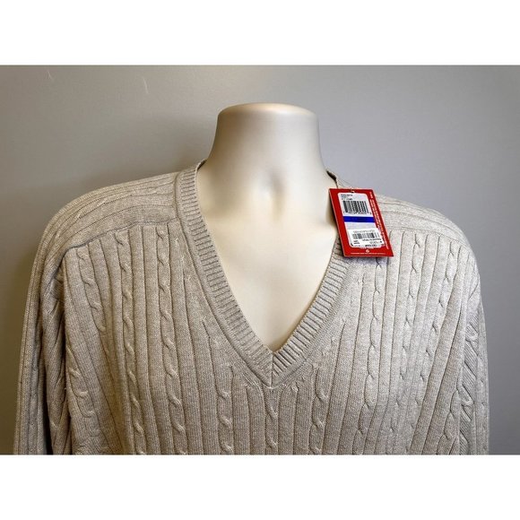 Izod 100% Cotton Beige V-Neck Cable Knit Sweater, NWT, Mens XL, $65 Retail - Picture 7 of 14